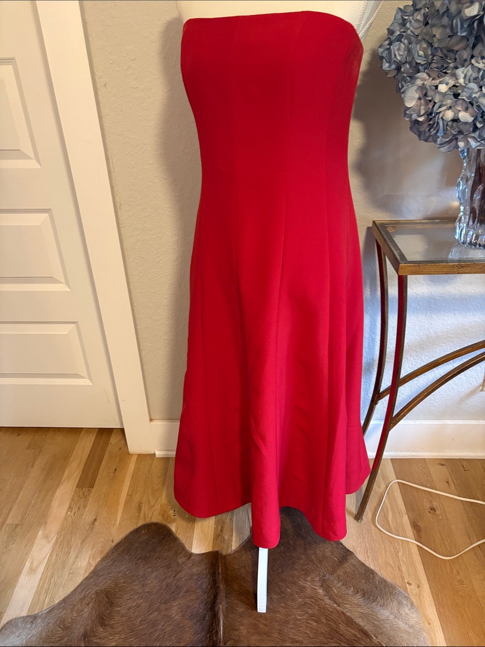 Halston Heritage Strapless Red Fit-and-Flare Dress